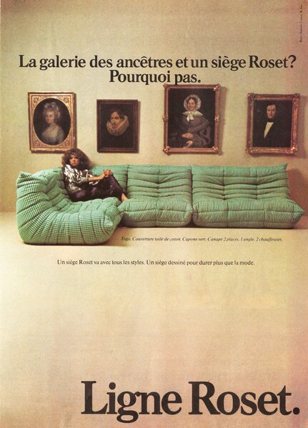 This 1974 advertisement shows off Togo’s unique form as a symbol of the time period’s revolutionary spirit.