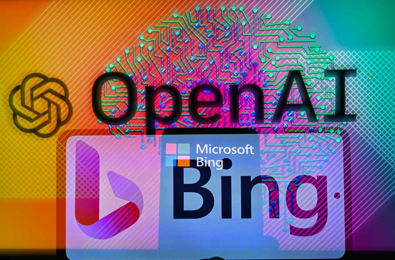 Illustration of Open AI's ChatGPT logo and Microsoft Bing logo