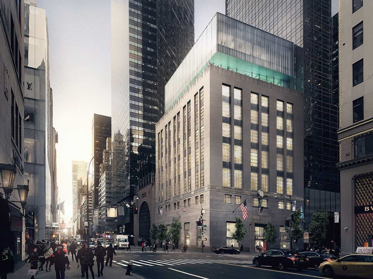 Rendering of Tiffany renovation with glass addition on roof