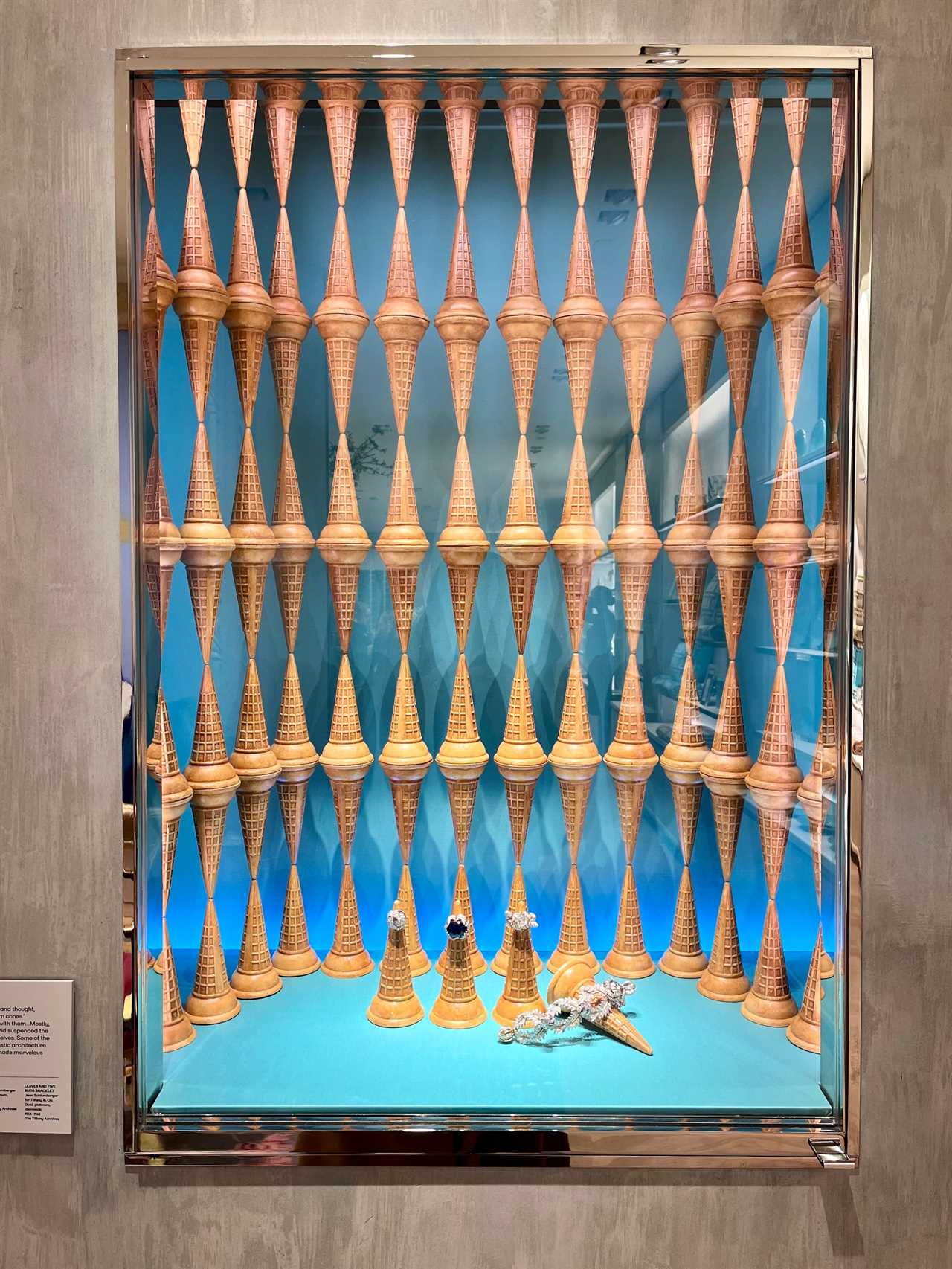 Stacked ice cream cones display jewelry at Tiffany store