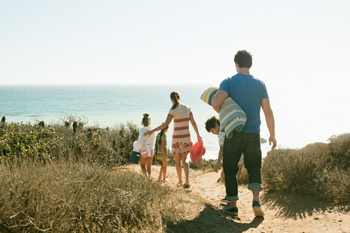 Family walking to beach