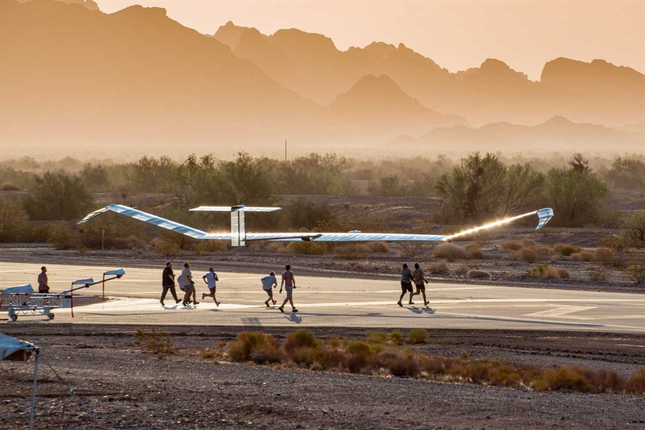 Zephyr drone on runway with mountains in background