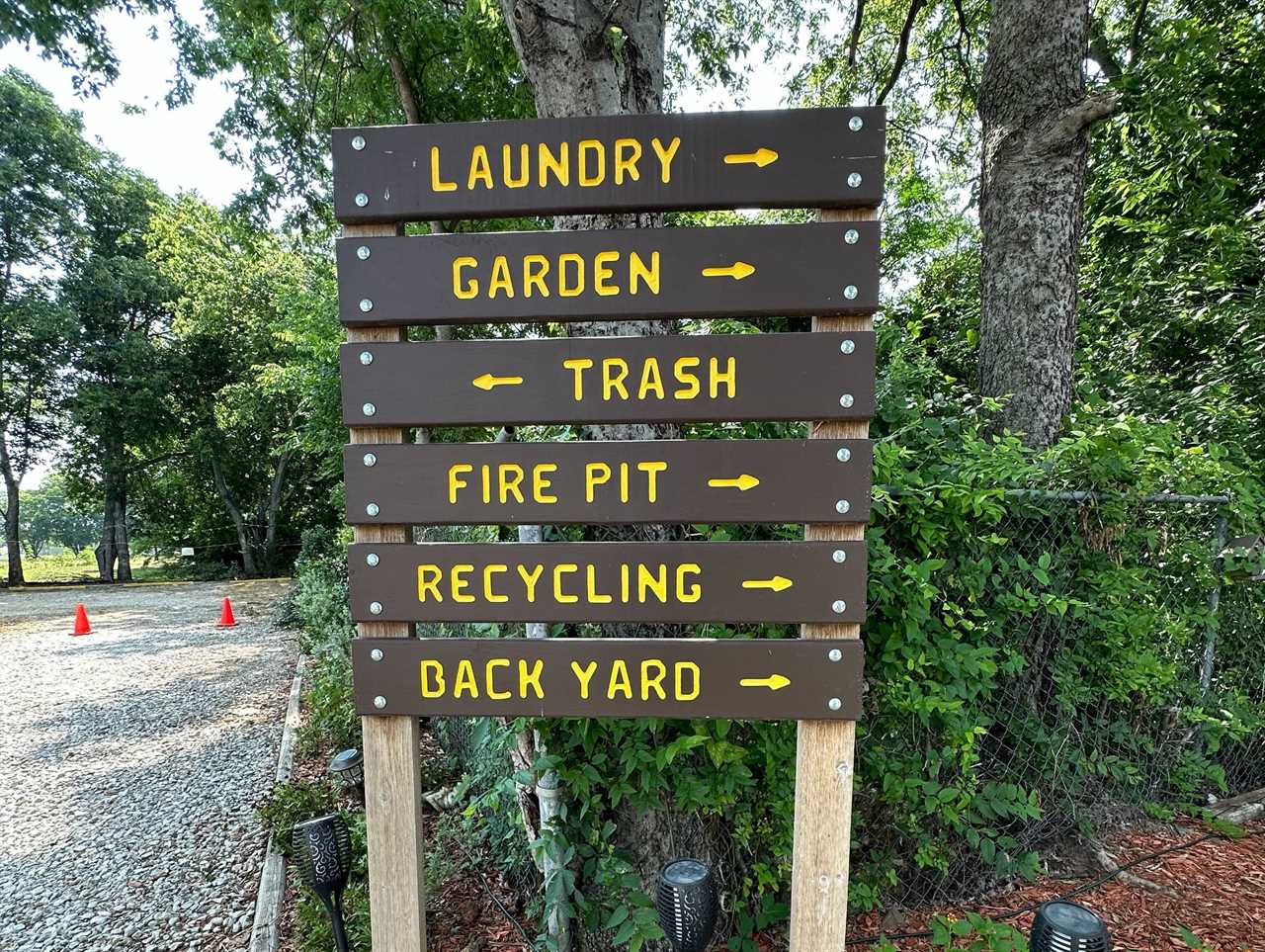 A sign directory at Lake Dallas Tiny Home Village.