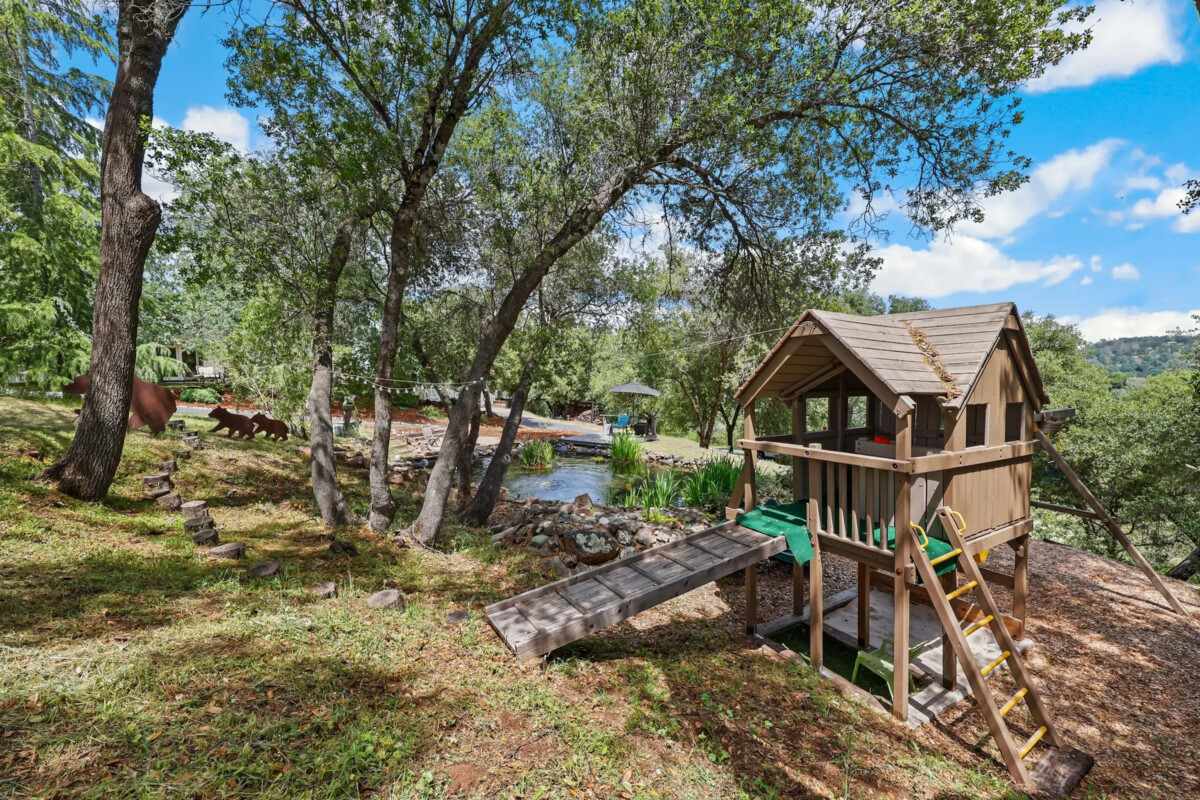 Backyard with a Pond and Playstructure