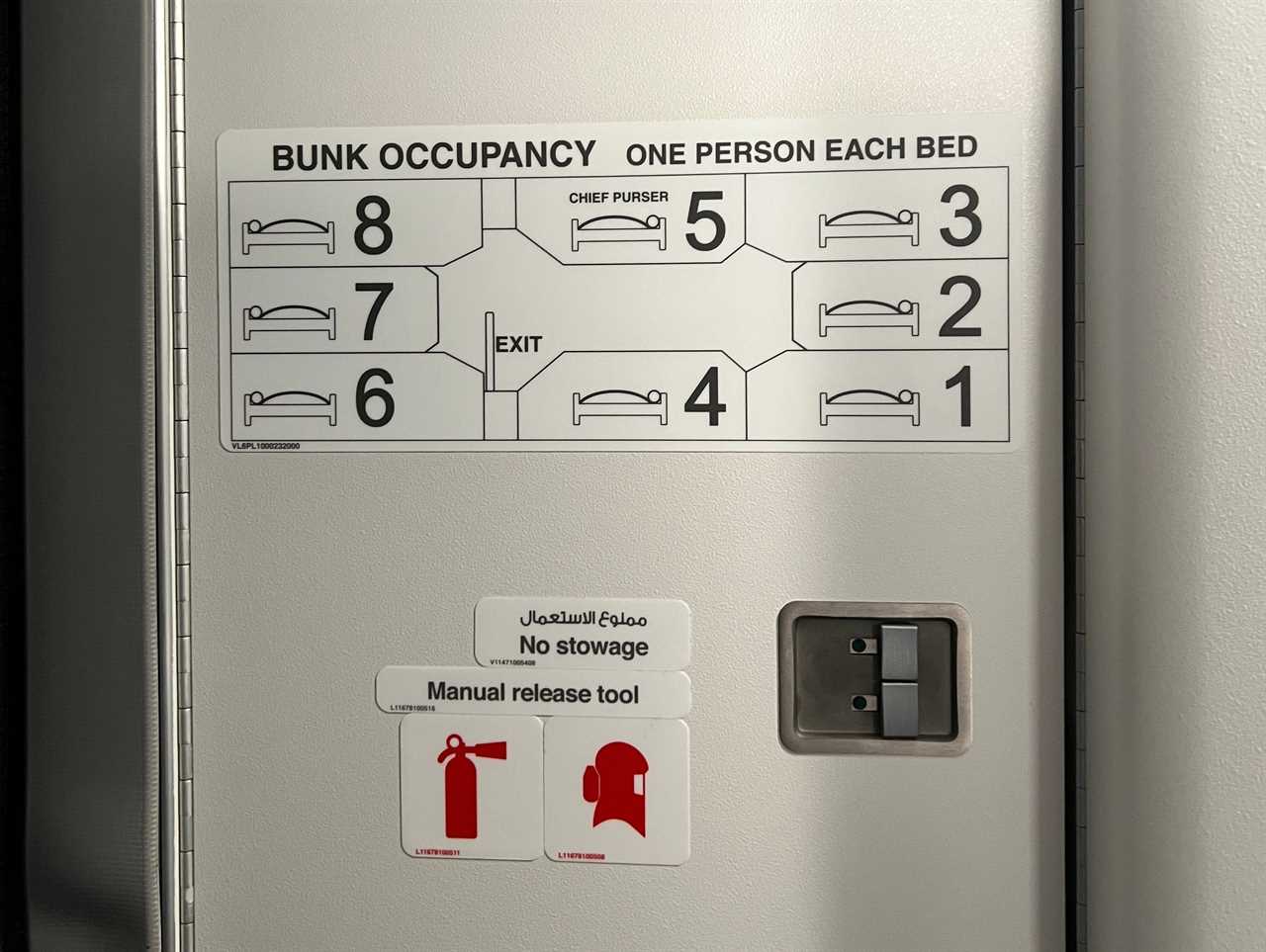 A label showing the layout of the A350's 8 bunks.