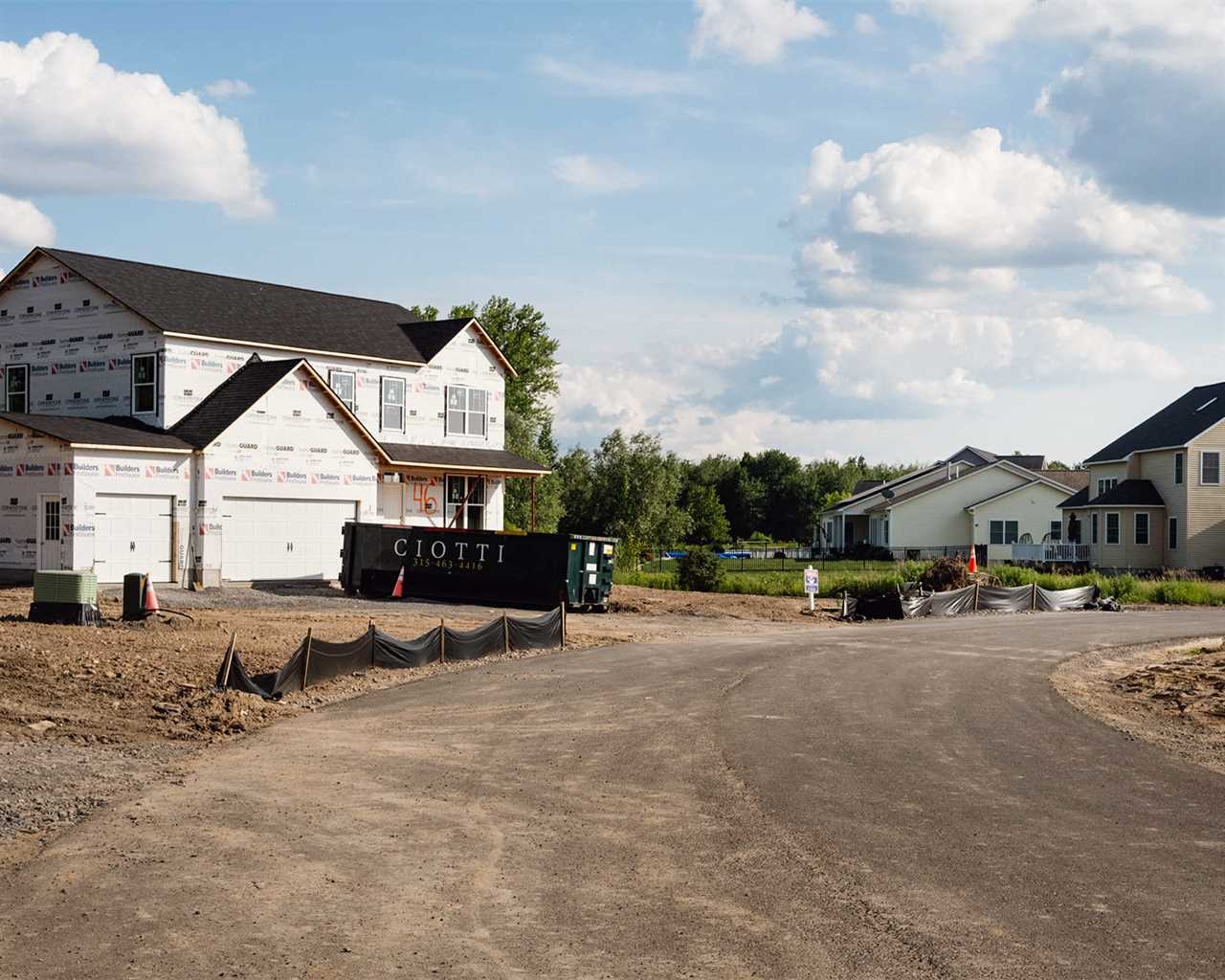 A new home under construction in a new housing development.