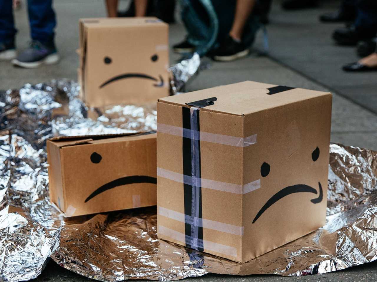 Protestors in New York raising awareness of Amazon facilitating ICE surveillance efforts coinciding with Amazon Prime Day 2019.