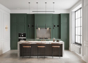 kitchen interior with green wall.