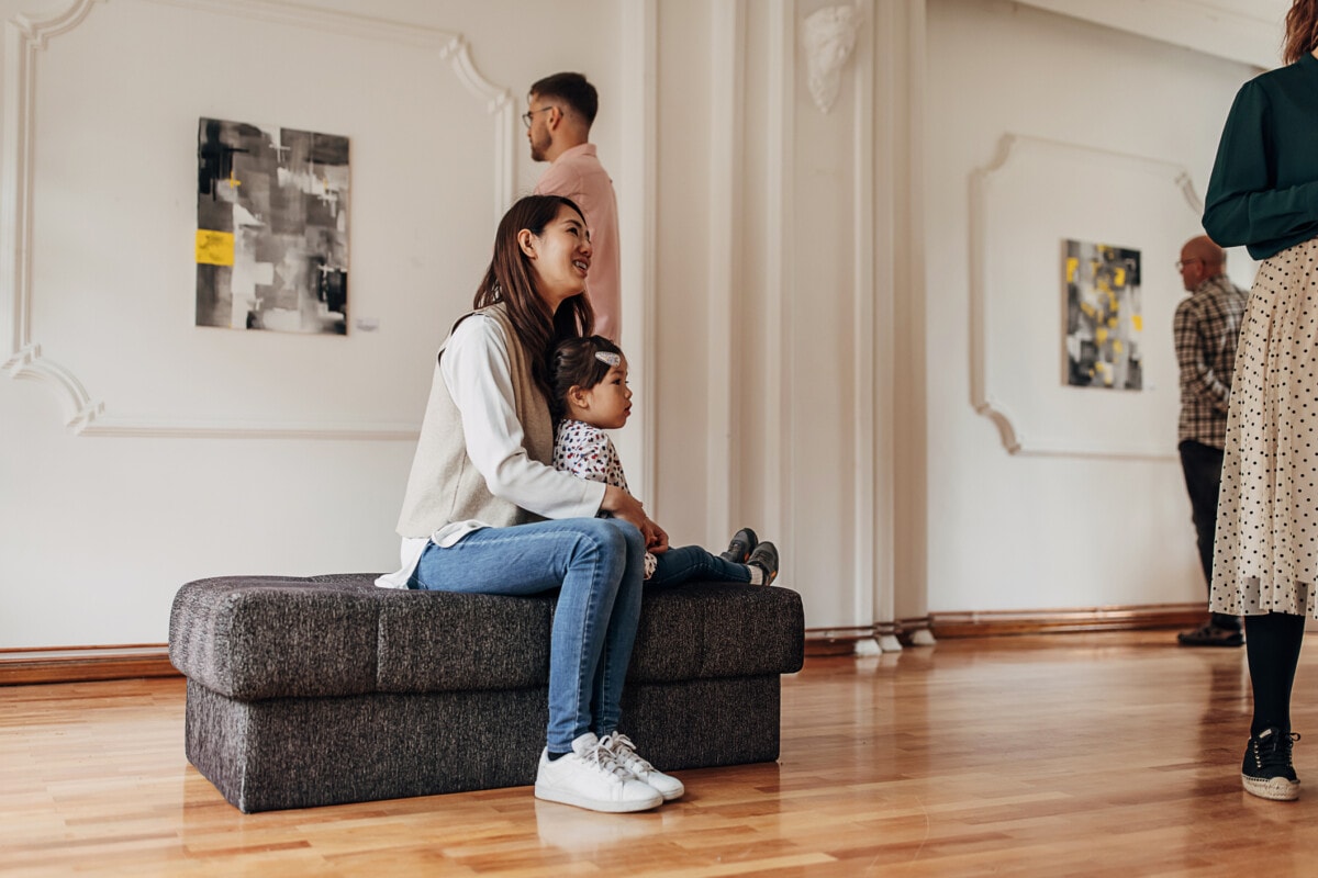 Mother and daughter in art gallery in Albany, NY 