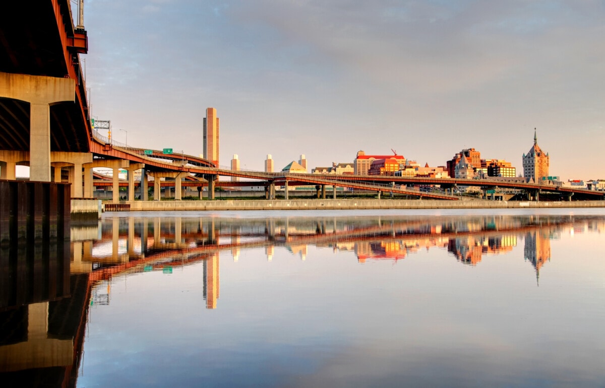 Albany reflecting on the Hudson River