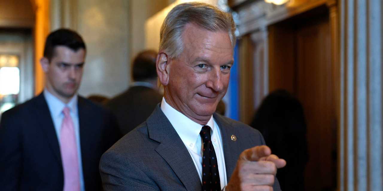 Republican Sen. Tommy Tuberville of Alabama outside the Senate chamber on August 1, 2022.