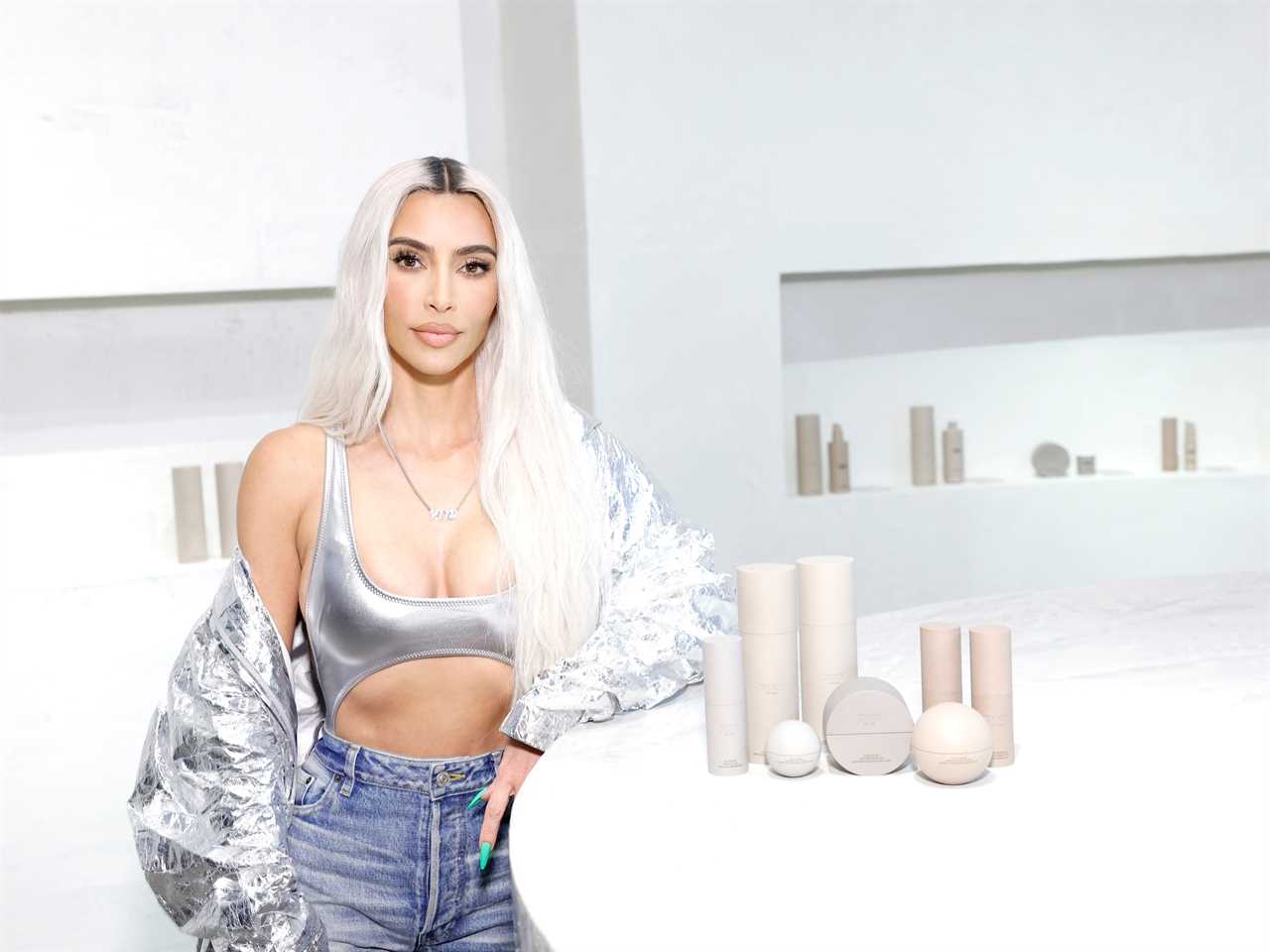 Kim Kardashian visits the SKKN by KIM holiday pop-up store at Westfield Century City Mall