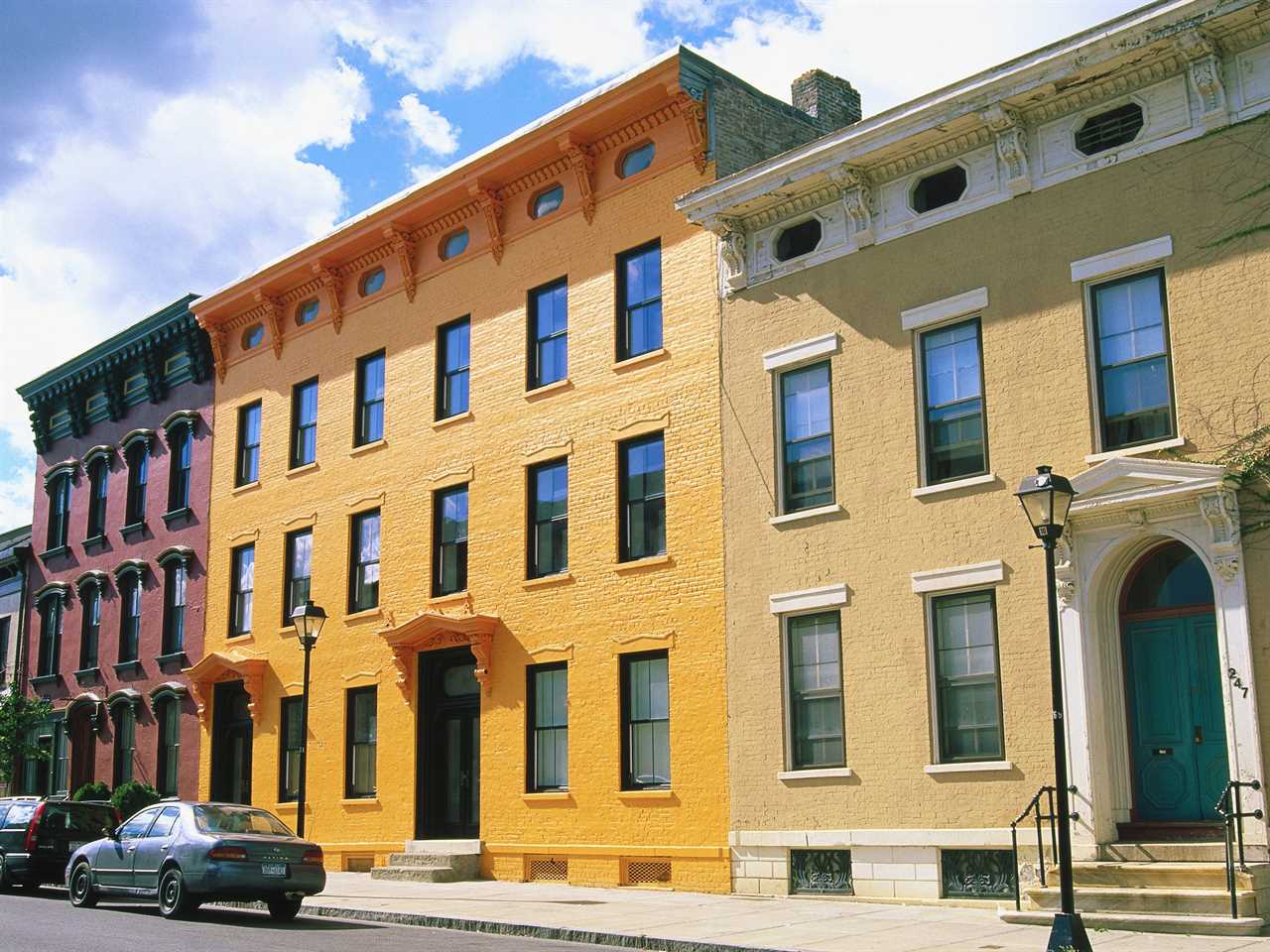 Colorful buildings on Warren Street in Hudson, New York.