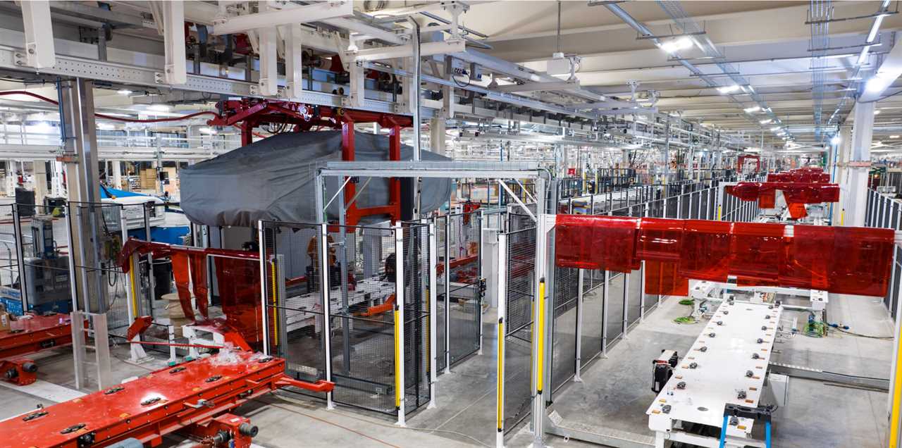 The Tesla Cybertruck's production line.