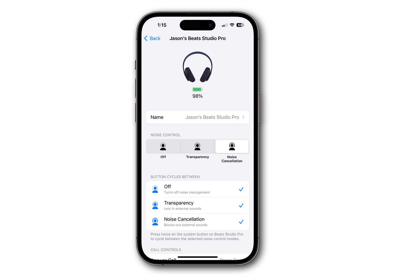 Beats Studio Pro controls
