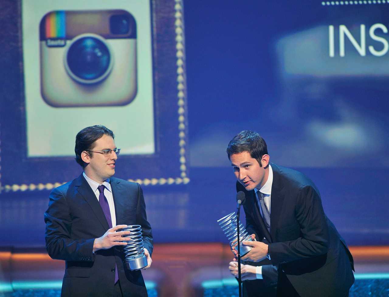 Instagram founders Mike Krieger (L) and Kevin Systrom accept their webby breakout of the year awards during 16th annual Webby Awards in New York May, 21 2012