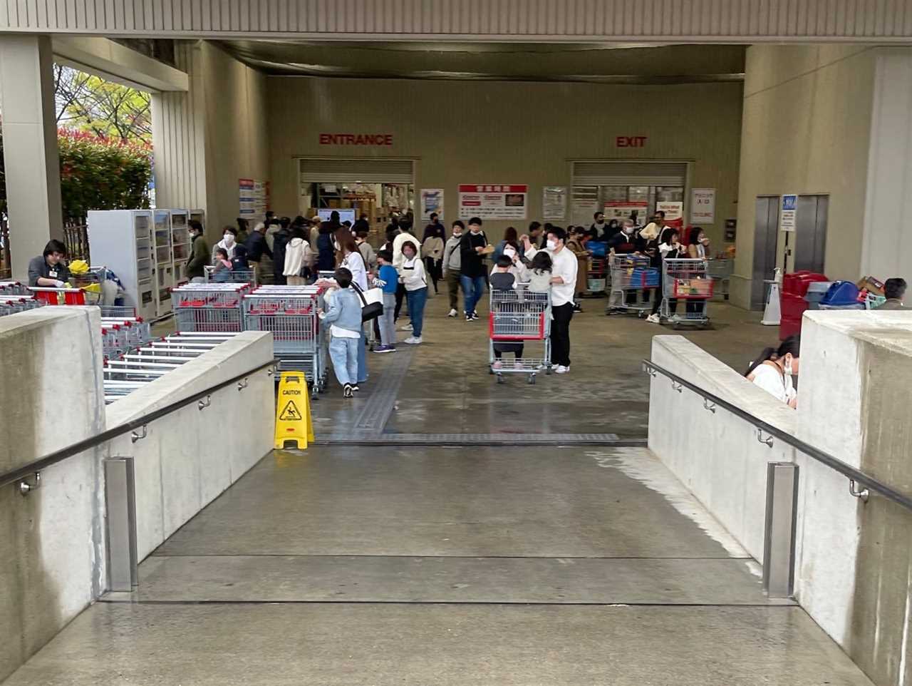 It looked like there was a parking lot on top of the warehouse, and an escalator that you put your cart on.