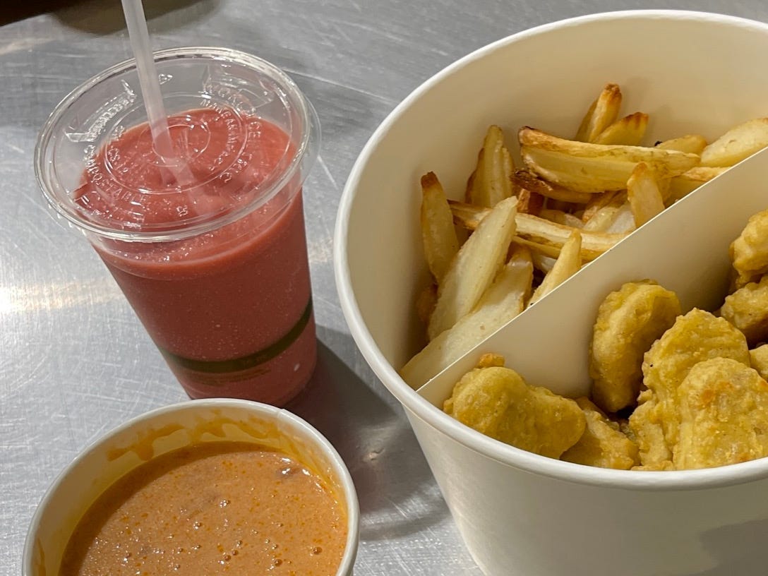 The chicken nugget bucket was pretty popular, which was pretty massive. There were like 30 chicken nuggets and a bunch of fries — definitely not a one-person kind of meal.