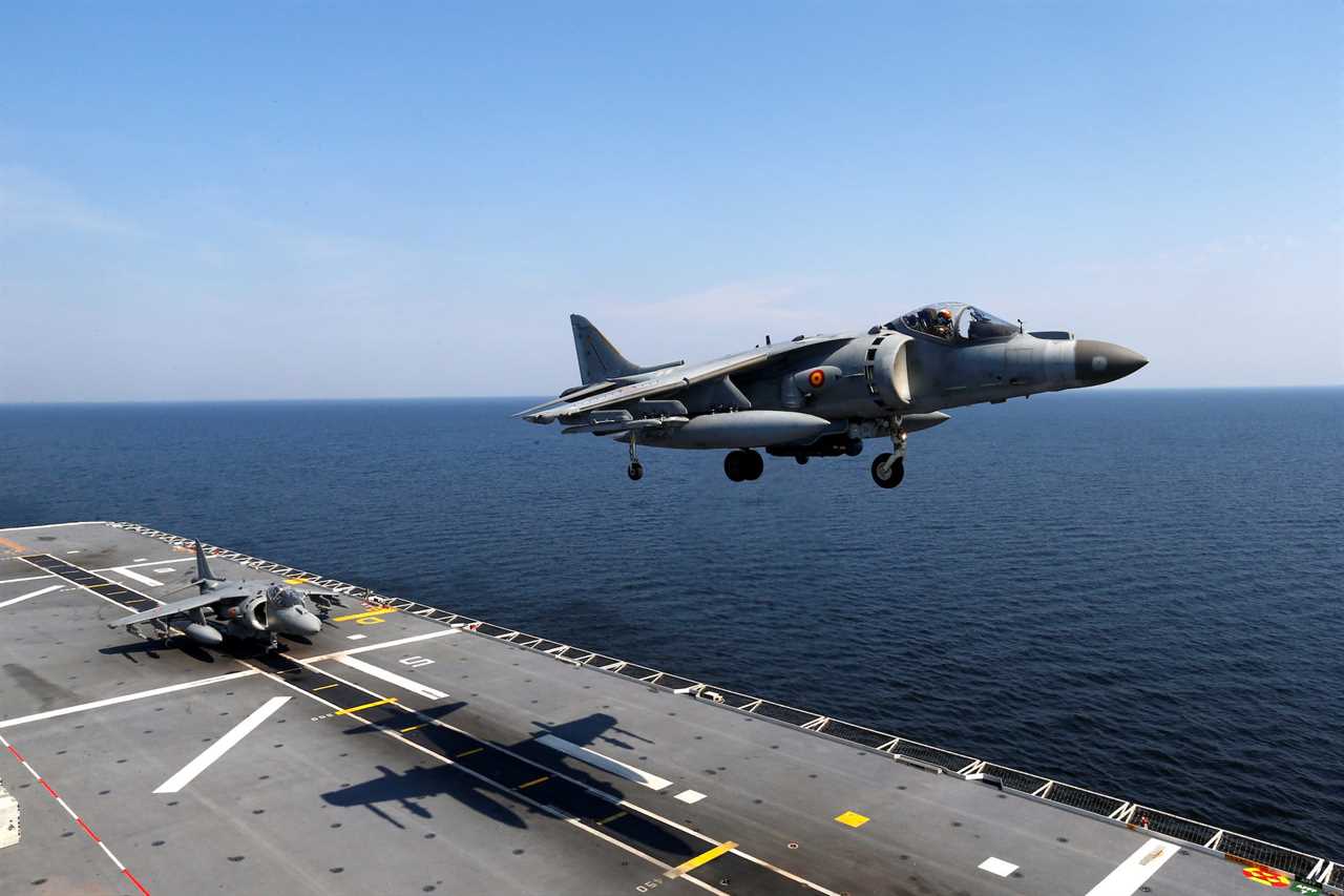 Spanish Navy ground-attack aircrafts on an aircraft carrier