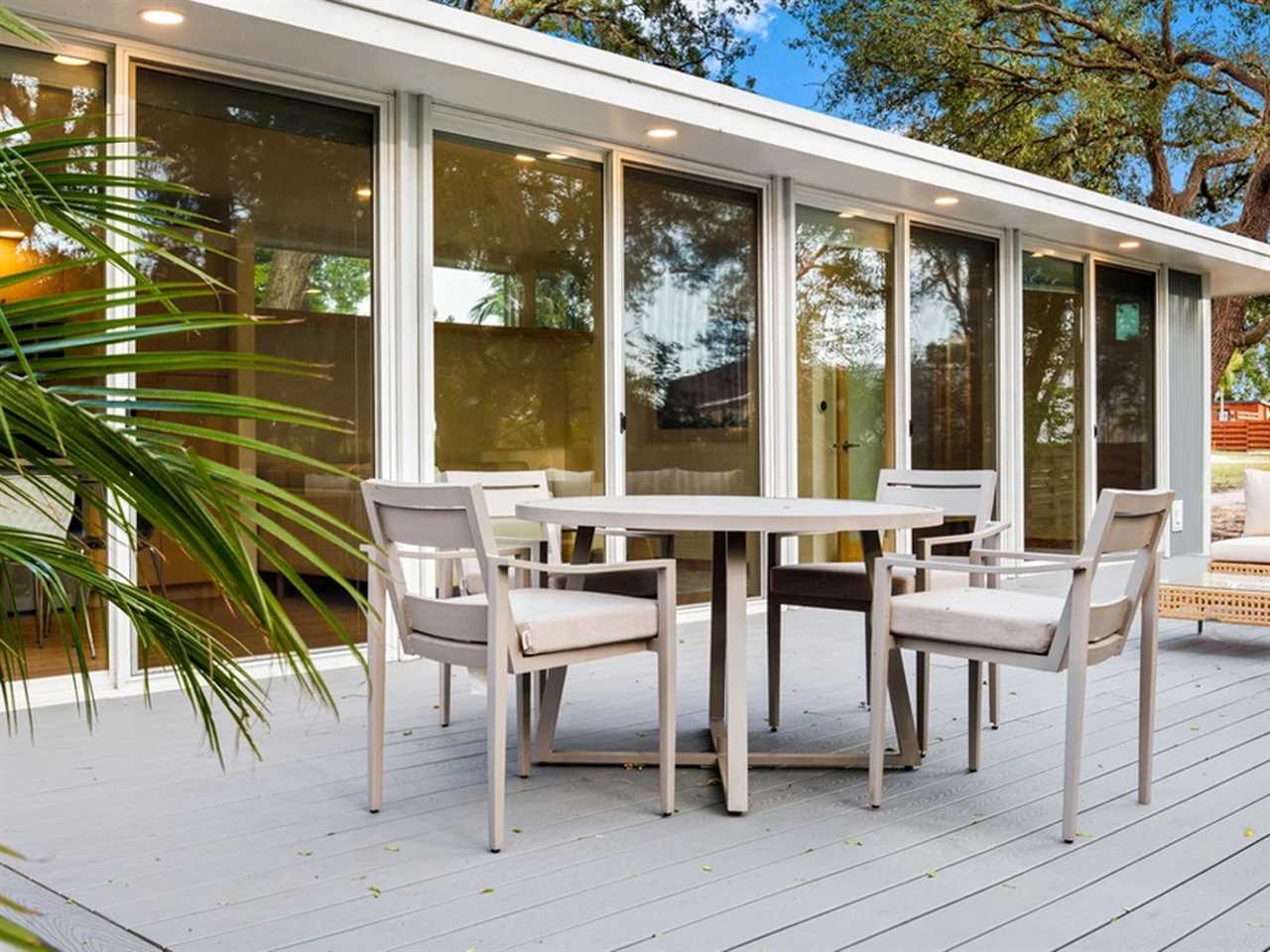 The back patio of the N1 tiny home at Escape Tampa Bay's The Oaks