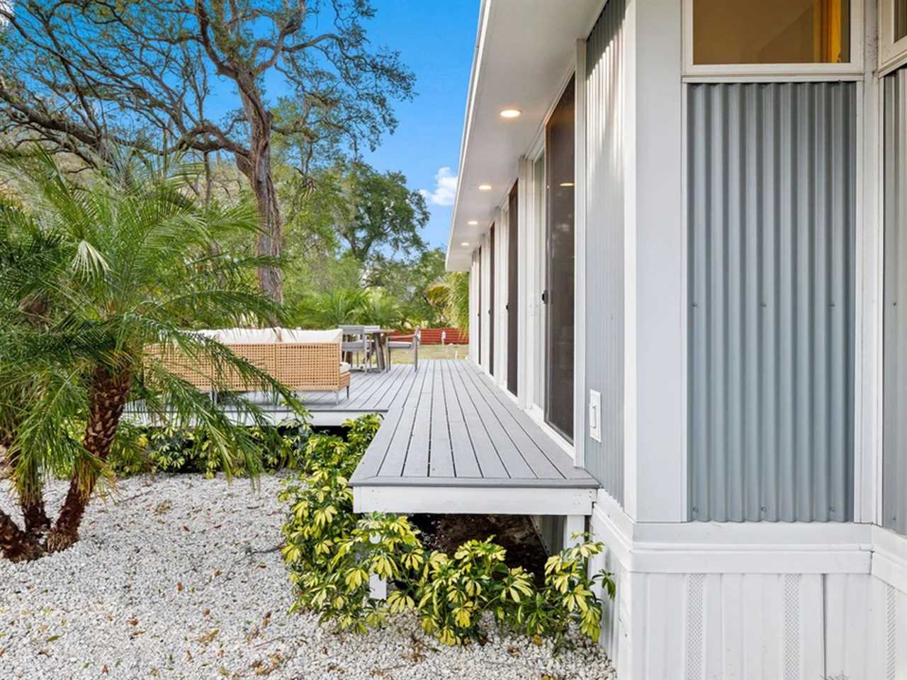 The back patio of the N1 tiny home at Escape Tampa Bay's The Oaks