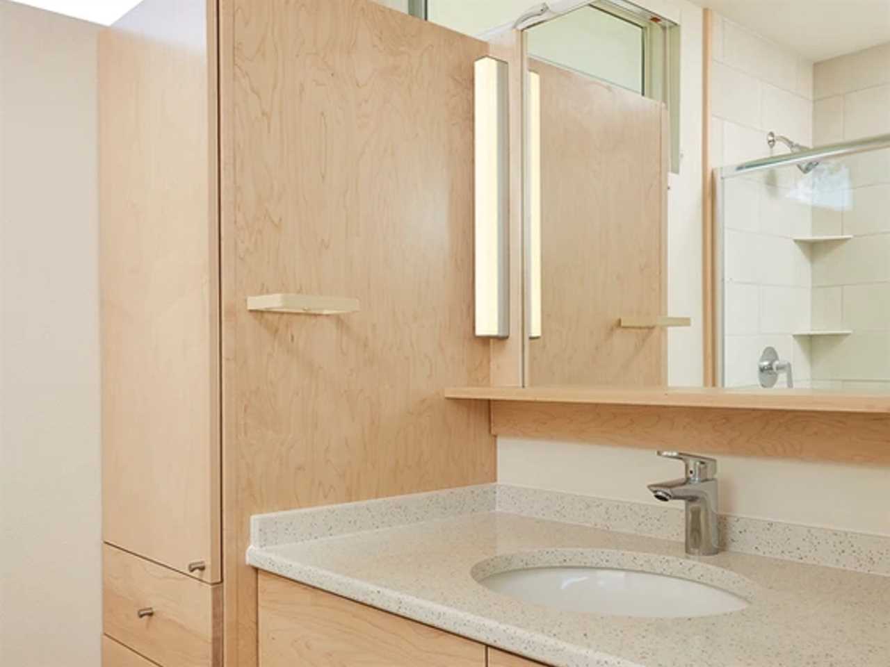 The bathroom inside the N1 tiny home at Escape Tampa Bay's The Oaks