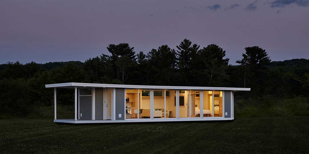 The exterior of the N1 tiny home at Escape Tampa Bay's The Oaks at night