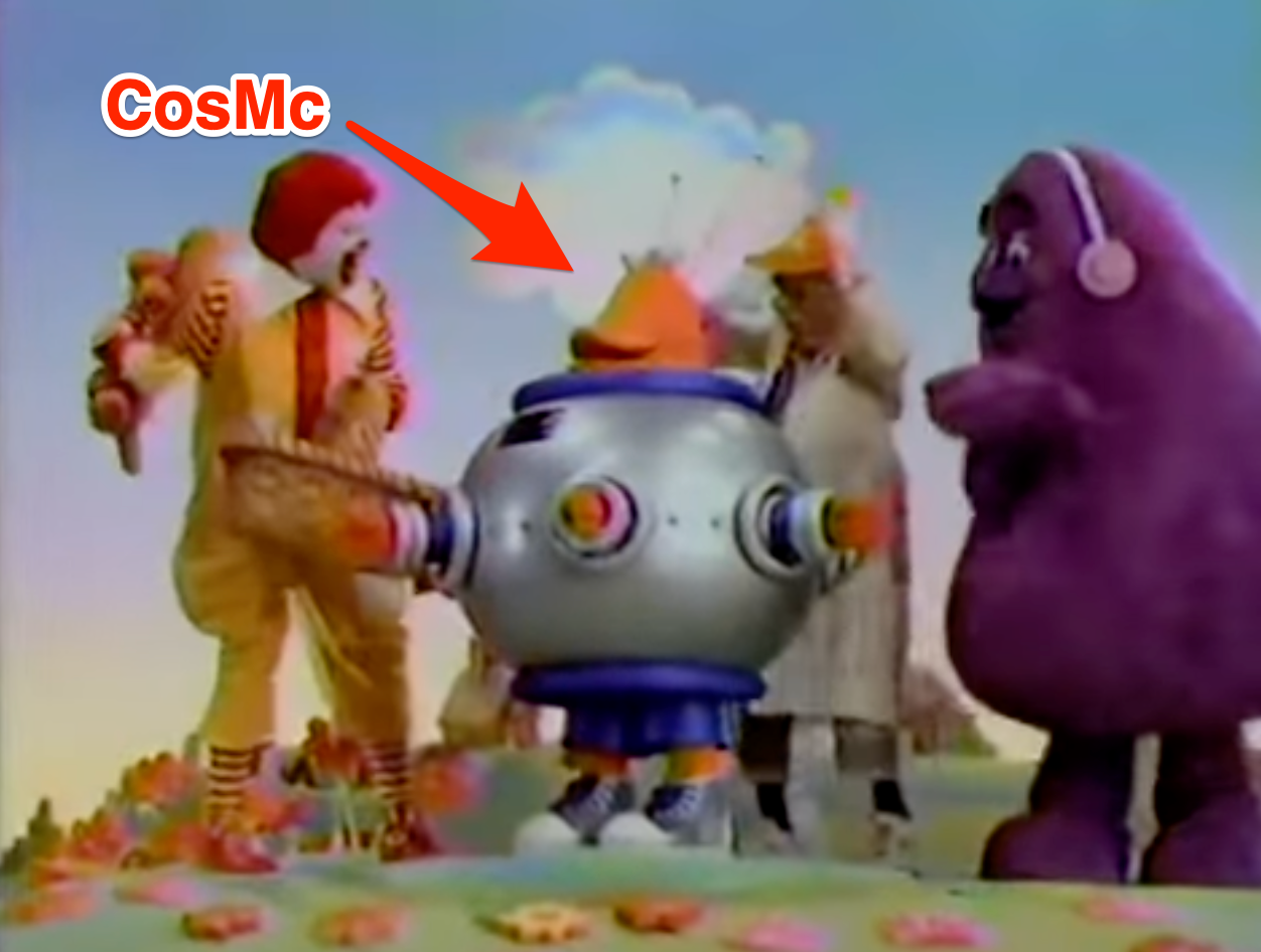 screenshot from McDonald's commercial of CosMc and friends