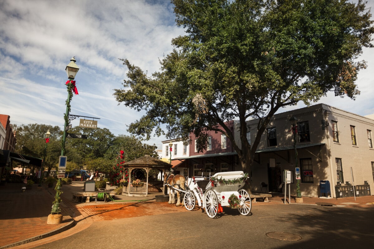 Historical business shopping district in the city of Savannah Georgia USA