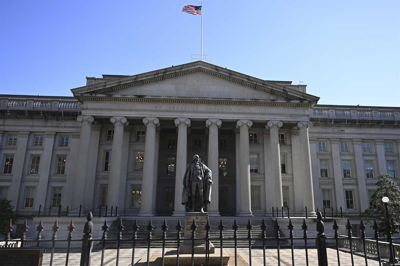 The United States Department of the Treasury building is seen in Washington D.C., United States on April 12, 2023.