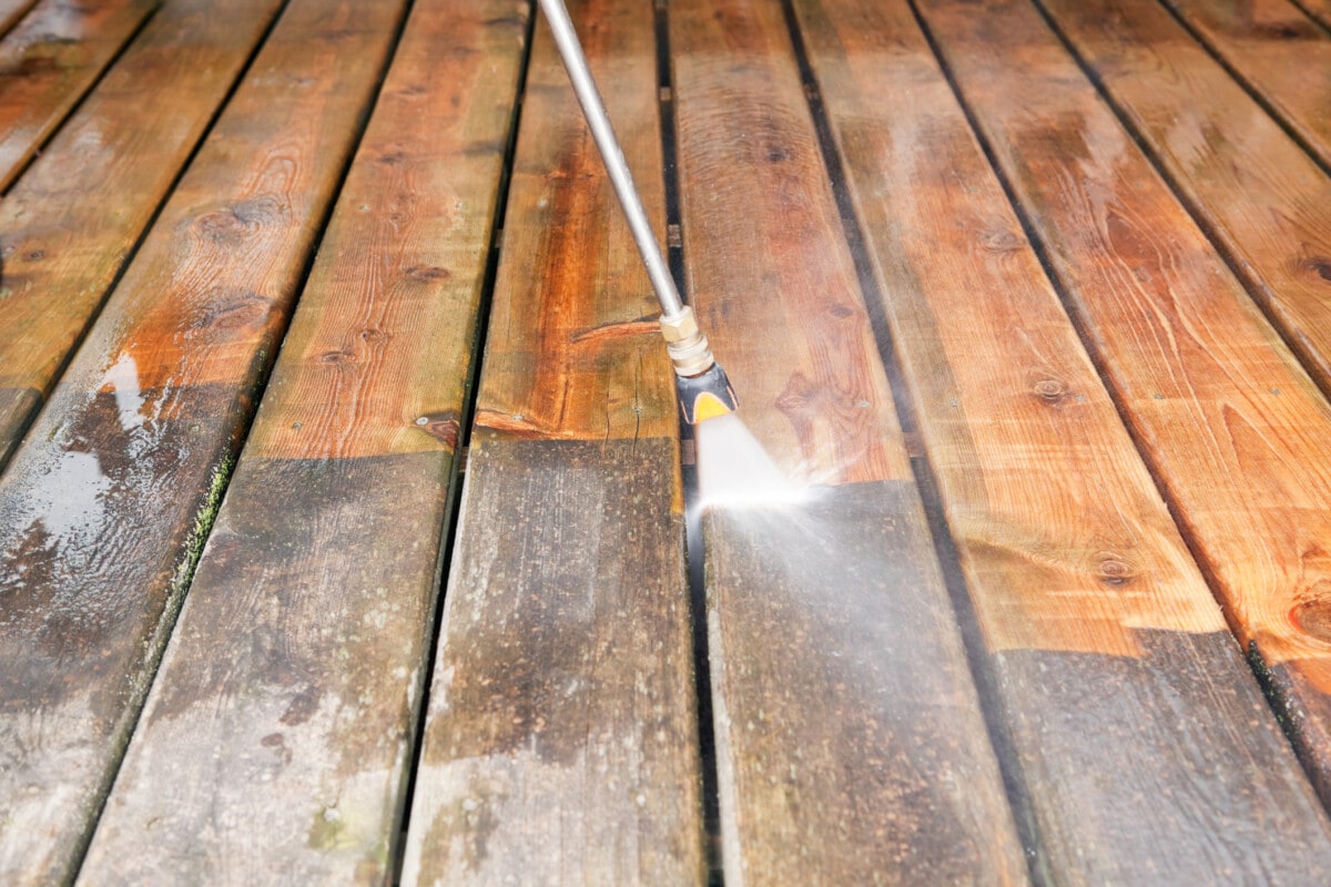 Pressure washing the deck