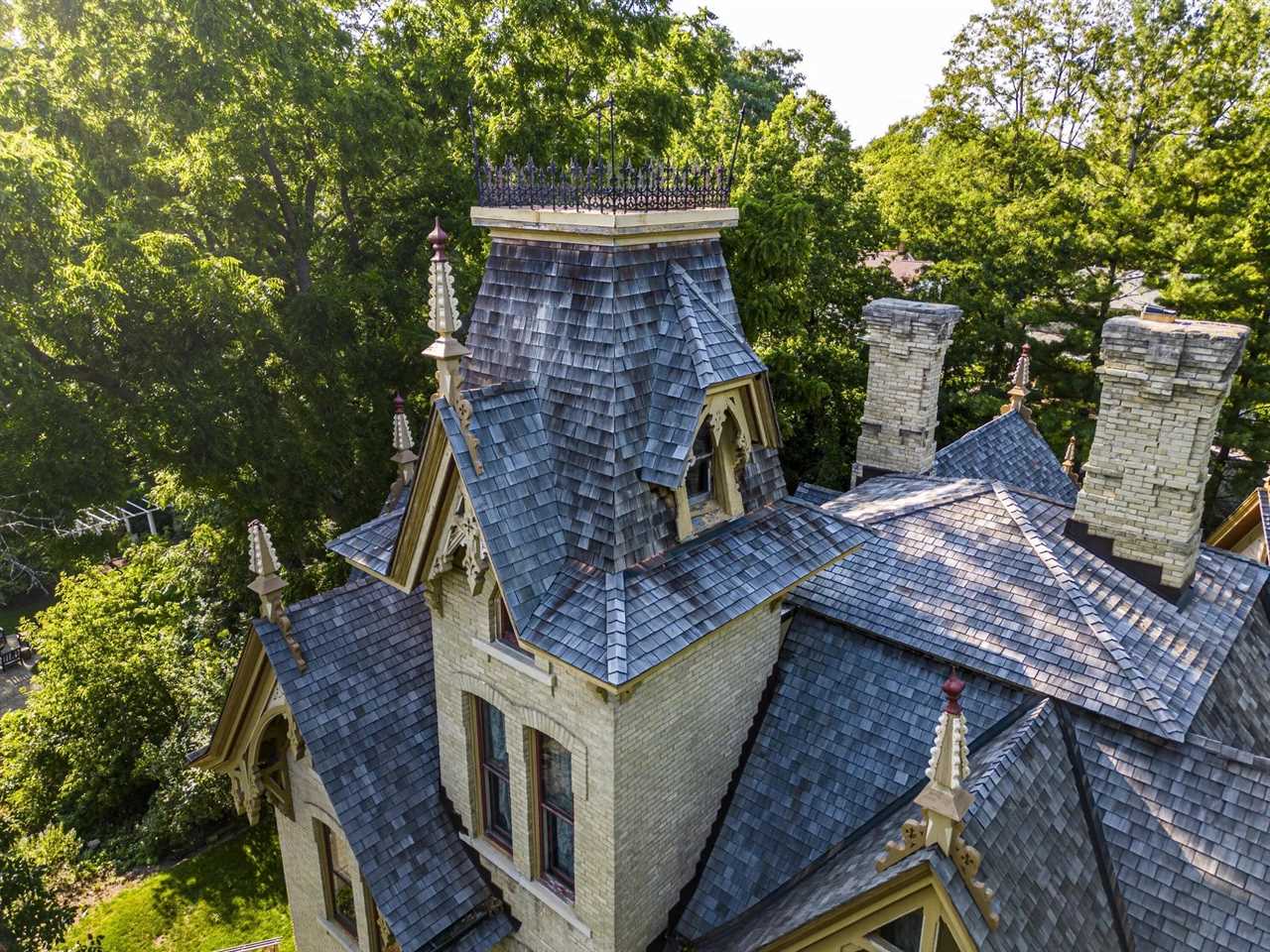 The exterior of the top a mansion.