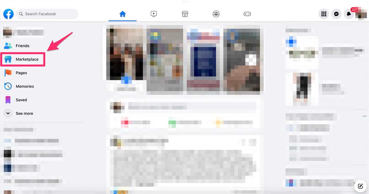 Screenshot of Facebook desktop shows where to find Marketplace