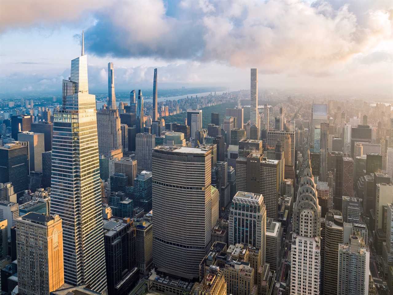 Clouds forming over the Manhattan skyline near Central Park