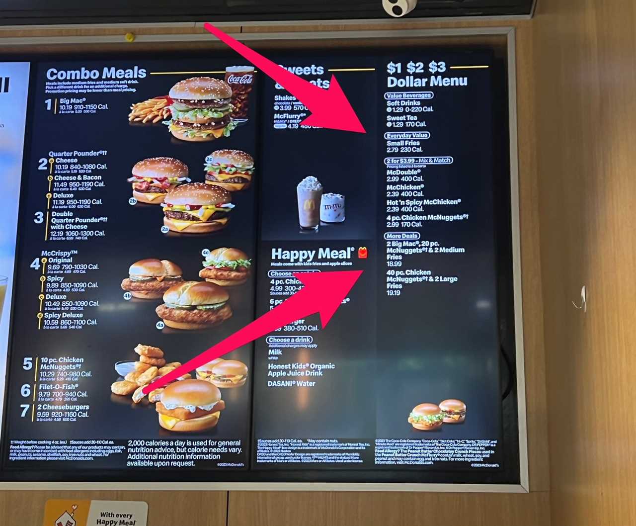 Orange Dollar Menu at McDonald's shows no item offered for $1. 