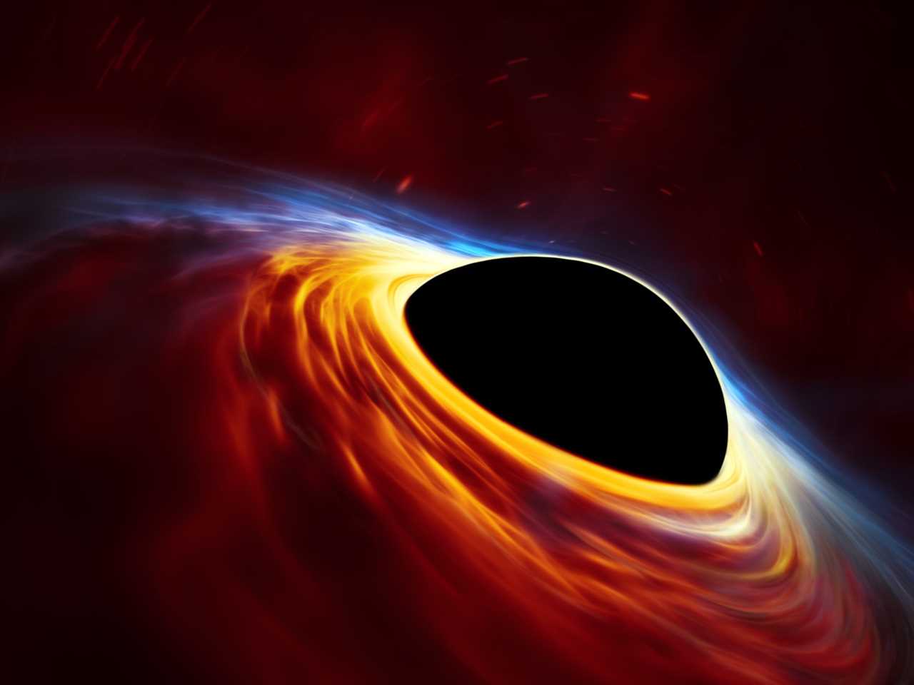 black hole event horizon shadow accretion disk spiraling illustration eso1644b