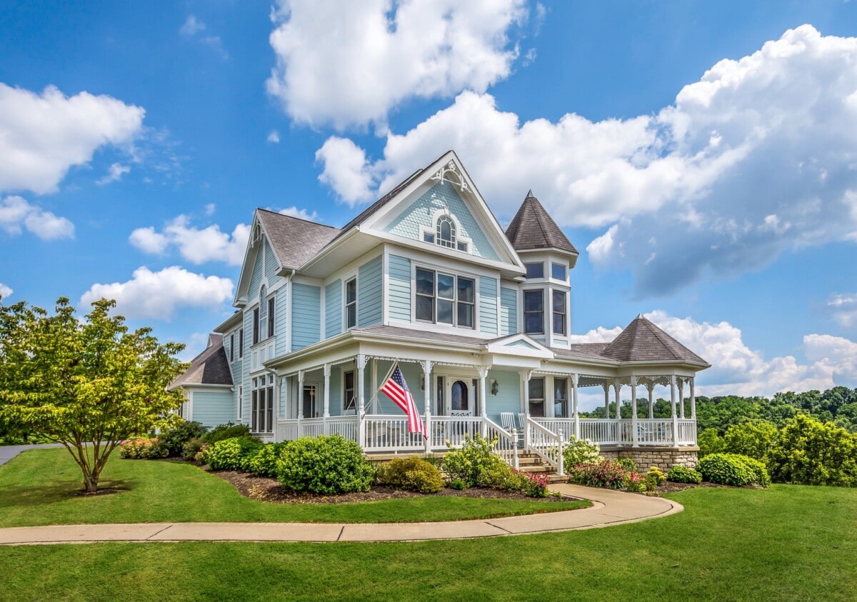 blue victorian home in prosperity pennsylvania