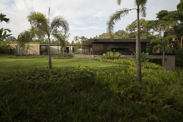 The architects optimised the steep slope at the eastern end of the section by adding a subterranean level that accommodates a guest bedroom, storage and a yoga space.