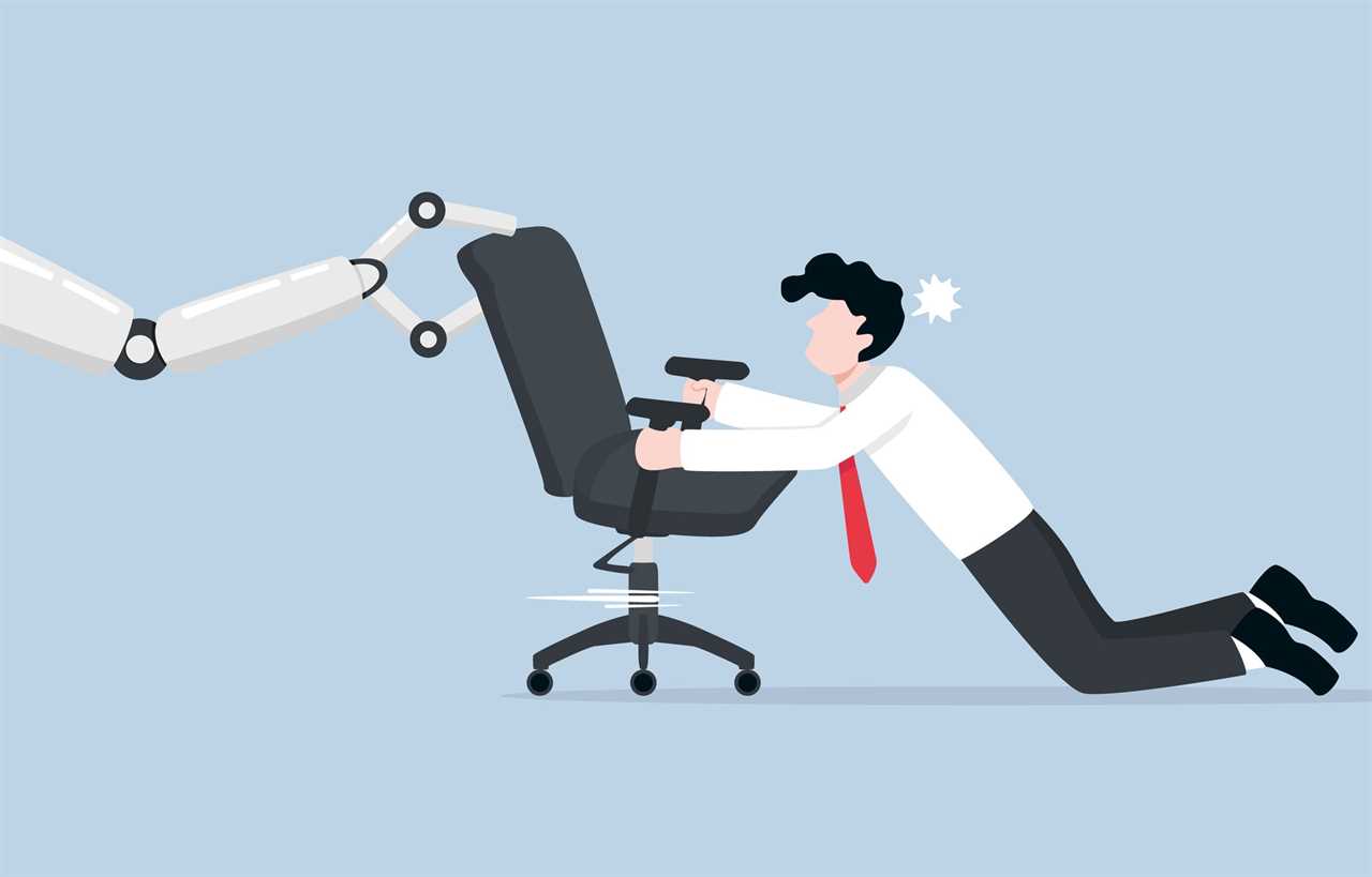 illustration of robot pulling chair away from office worker