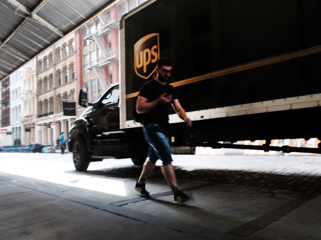 A UPS truck parked in Manhattan. 