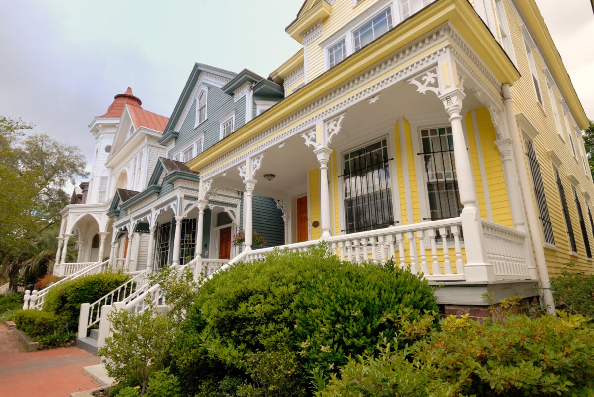 Brightly colored row houses