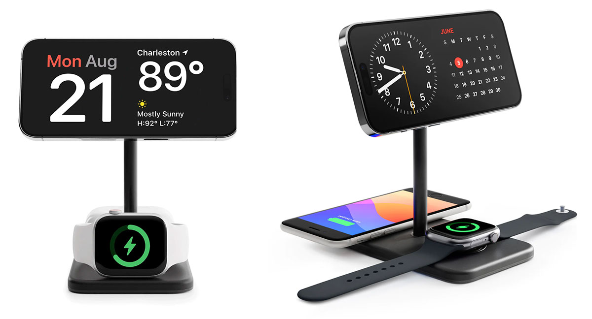 Twelve South HiRise 3 Deluxe cargando un iPhone, un Apple Watch y los AirPods