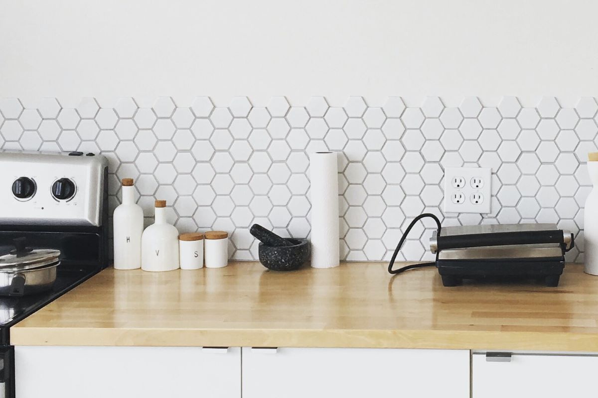 kitchen with wooden countertop