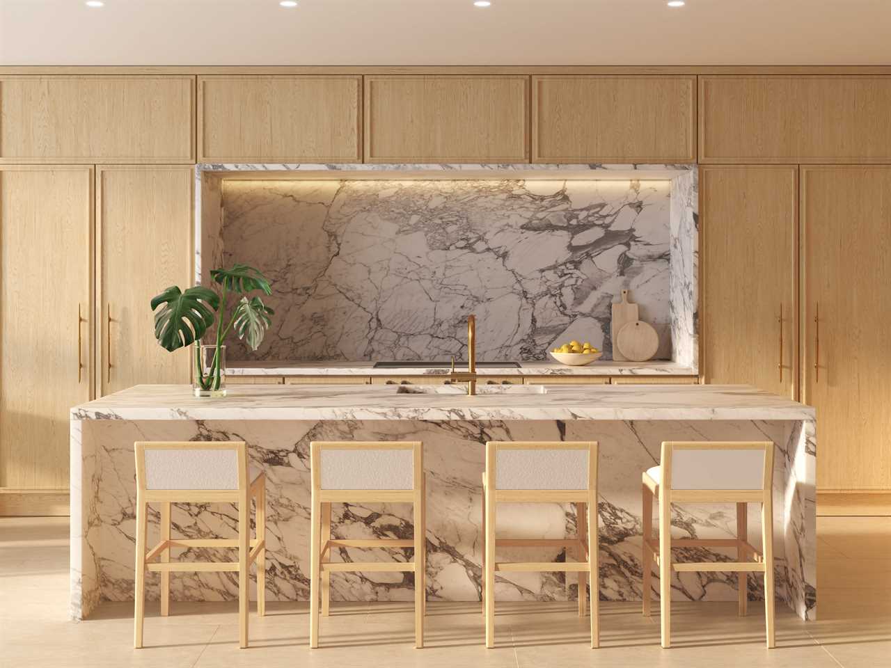 image of white and beige marbled kitchen