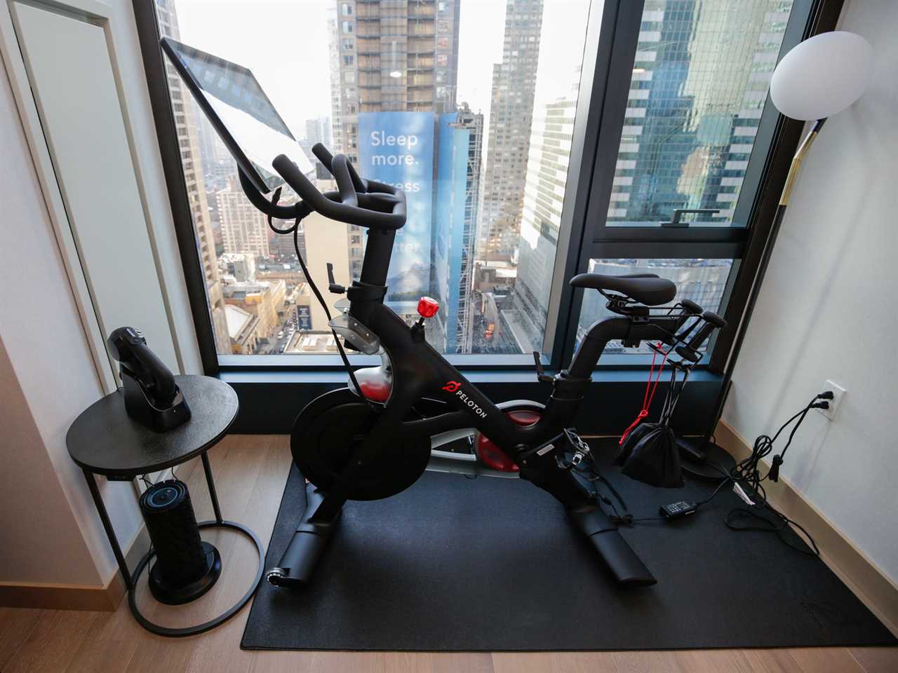 Workout equipment by window