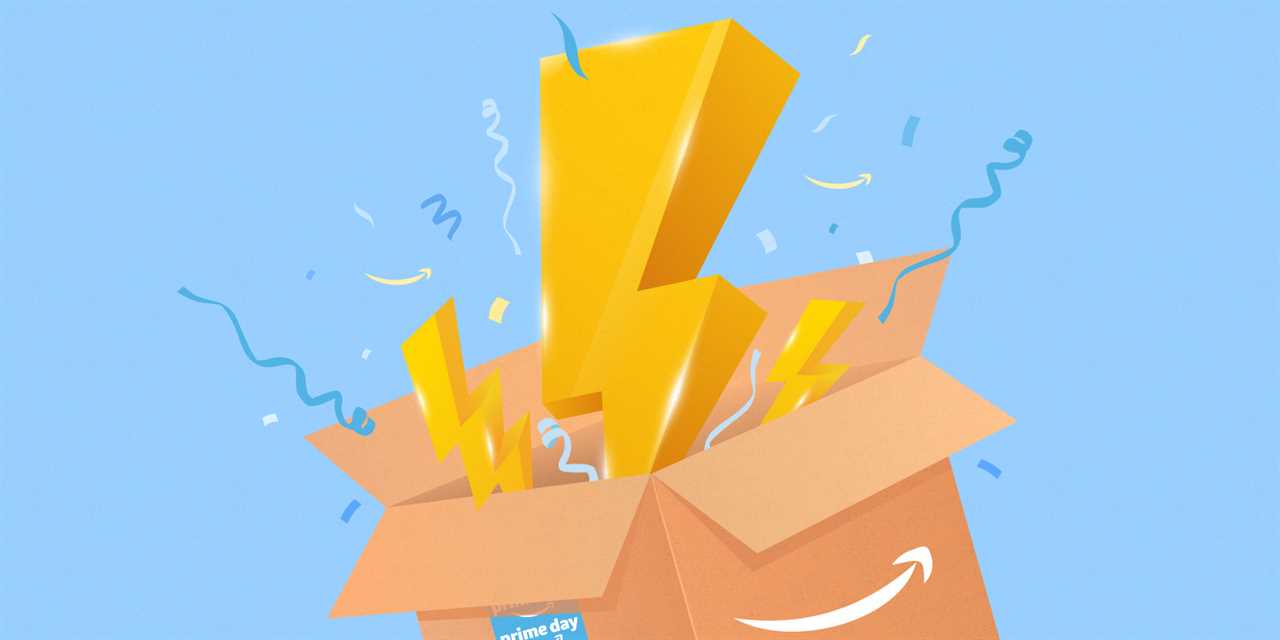 A graphic depicting lightning bolts in an Amazon shipping box.