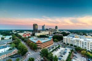 Downtown Raleigh at Twilight with a beautiful colorful skyscape