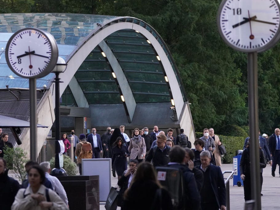 Office workers at Canary Wharf in London