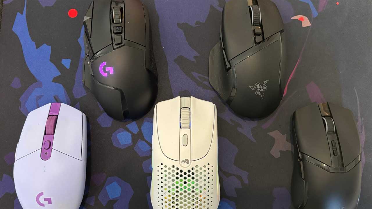 the best wireless gaming mice lined up on a deskmat