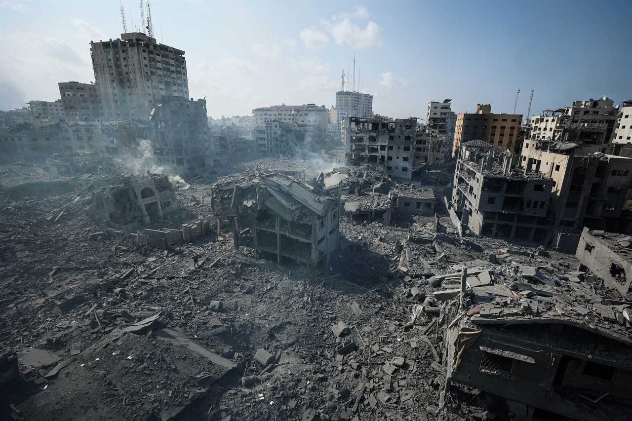 image of bombed-out buildings in pile of rubble